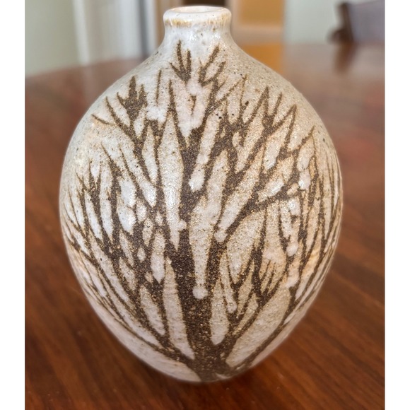Other - Anderson Design Maine Studio Pottery Bud Vase Hand Painted Tree Cream Glaze 5"